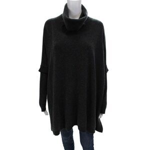 Kokun Womens Long Sleeve Turtleneck Poncho Sweater Gray Size S/M